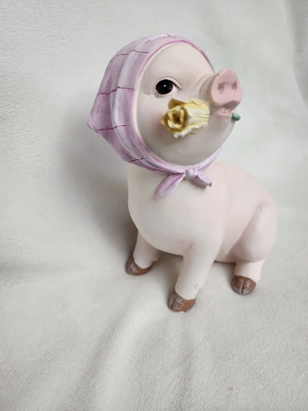 Pink Pig Figurine with Yellow Flower - Decorative Small Pet Statue